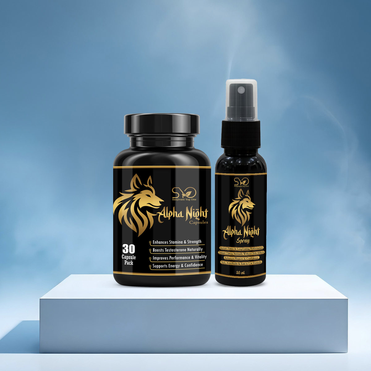 Alpha Night Combo – Ayurvedic Capsules & Spray for Long-Lasting Performance, Stamina & Confidence | 100% Herbal & Safe for Men